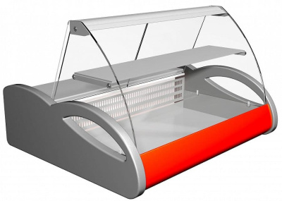 Витрина холодильная Carboma A87 SM 1,5-1 0011-3020 (ВХС-1,5 Арго) бок сер, декор красный